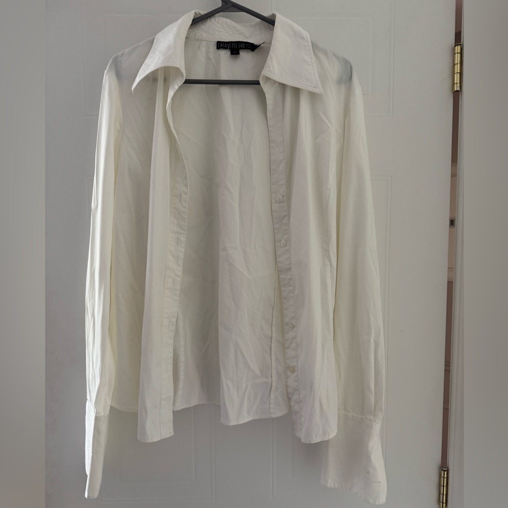 Lafayette 148 New York White Button Down Shirt Size 10 Cotton